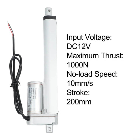 12V Electric Linear Actuator With Straight Push Pull Rod For Heavy Duty Industrial Automation And Sofa Lifts IP65 Waterproof, 200mm stroke.