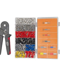 Self Adjusting Ratchet Ferrule Crimping Tool Kit With 1800-Piece Wire Ferrules, red and black pliers, assorted ferrules