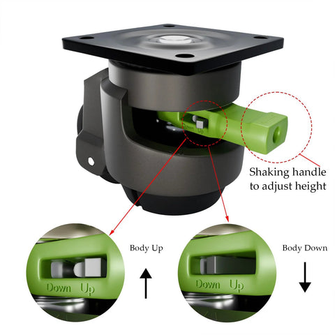 4 Pack Leveling Casters Heavy Duty With Upgraded Ratchet 360 Degree Swivel With Feet Height Adjustable Total Capacity 2200 Lbs Ideal For Workbenches And Machinery Easy Height Adjustment By Shaking Handle For Quick Leveling On Any Surface