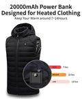 Ultra Lightweight 20000mAh Heated Vest Battery Pack With 5V 2A Usb Output for Jackets and Hoodies, with power bank indication.