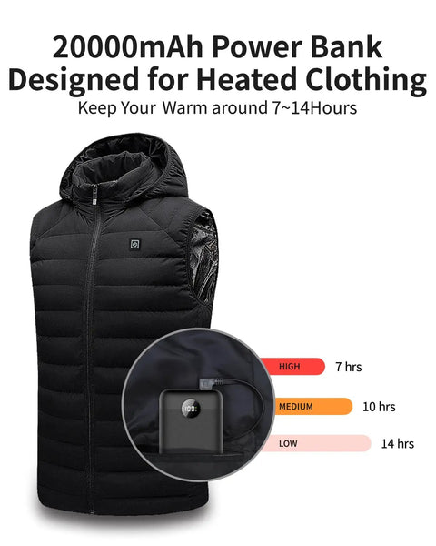 Ultra Lightweight 20000mAh Heated Vest Battery Pack With 5V 2A Usb Output for Jackets and Hoodies, with power bank indication.