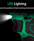 No Sweat Electric Wire Threading Machine For Pro Contractors Smooth Variable Speed Pipe Fishing Tool With Heavy Duty Copper Motor Four Wheel Drive Battery featuring LED lighting for dark environments.