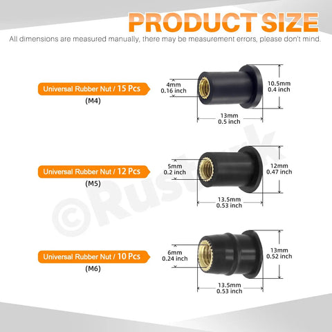 Comprehensive Rubber Well Nuts Kit M4 M5 M6 With Black Neoprene Expansion Nuts Brass Nuts For Fairings And Windshields Kayak Motorcycle Boat Installation DIY Gear A Go To Must Have For Marine And Automotive Projects Including Fairings And Dashboard Mounts