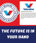 Valvoline logo with supporting mechanics text and slogan 'The Future is in Your Hand'.