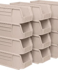 Plastic Storage Bins Stackable Organizer Set For Garage Pantry Craft Room Space Saver 11 Inch Long 4 Inch Wide 4 Inch High Stone Color 12 Pack Heavy Duty Multipurpose