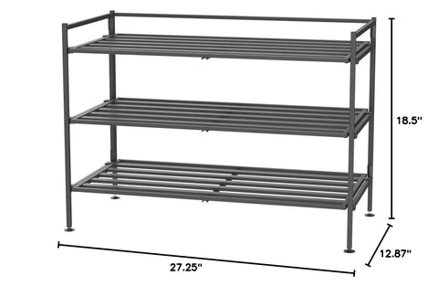 Heavy Duty Stackable Steel Shoe Rack Three Tier Multi Purpose Floor Organizer Clutter Fighting Design With Roomy Shelves For Sneakers And Coats Simple Setup In Ash Gray