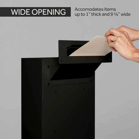 Inserting envelope into wide slot of Through-The-Wall Drop Box Deposit Safe With Lock, Built-To-Last Beefy Heavy-Duty Steel Mailbox