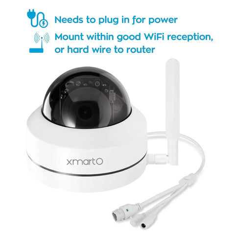 2K HD Dome PTZ Wireless Security Camera With Auto Tracking And Audio Indoor Outdoor WiFi Surveillance, power cables attached.