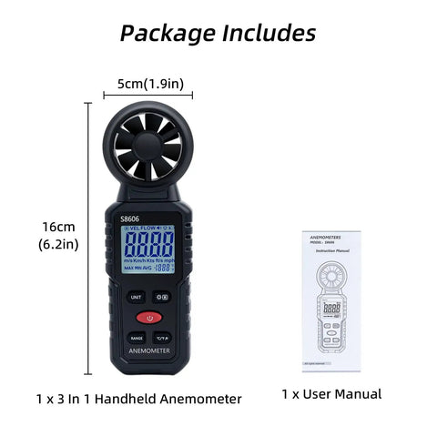 3 In 1 Handheld Wind Meter With Backlight, Ultra Accurate Wind Speed And Temperature Readouts With Beaufort Scale, Perfect For HVAC Pros, Sailing, Fishing, Outdoor Adventures, And Indoor Or Outdoor Use, 16cm anemometer with manual