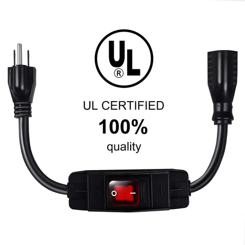 Outdoor Waterproof On Off Switch Extension Cord Heavy Duty 125V 250V SJTW 14 AWG Black Cable 1.5 Feet with UL certification