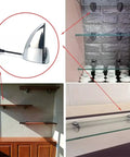 Heavy Duty 6 Pack Adjustable Glass Shelf Brackets With Glass Clips holding glass and wooden shelves, zinc alloy clamp holders.
