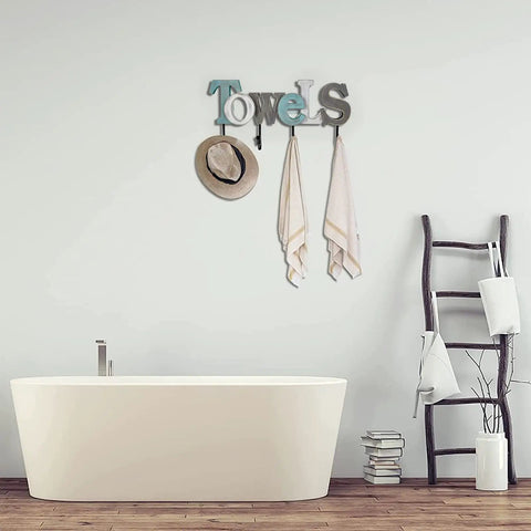 Rustic Wooden Sign With Cutout Letters And Towel Hanging Rack Wall Mounted Word Sign For Bathroom And Home Decor Perfect Farmhouse Nautical Cozy Vibe Mood
