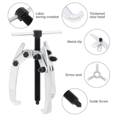 Heavy Duty Three Jaw Gear Puller Tool For Auto And Mechanical Work, Adjustable Ten To Eighty Millimeter Jaw Spread, 2.25 Ton Capacity