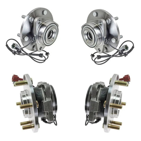 Front And Rear Wheel Hub And Bearing Assembly Kit Heavy Duty For Infiniti QX56 2004 2007 Nissan Armada 2005 2007 Pathfinder Armada 2004 432021LA0A BHA86484 Includes Two Front Hubs And Two Rear Hubs, showing top and side views of assemblies.