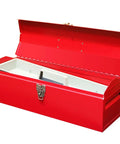 ATB213 Torin 16 Inch Hip Roof Style Portable Steel Tool Box With Metal Latch Closure Red open showing interior tray