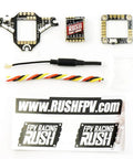 Components of Smallest Tank Series FPV Video Transmitter With Rush Lock On Technology for racing drones on white background