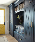 Blue entryway cabinets with 5 Inch Antique Brass Cabinet Pull Handles, 6 Pack, Grooved Texture Non Slip Grip For Farmhouse And Industrial Cabinetry