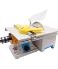 Beast Multifunction Mini Table Saw And Lathe Kit for wood metal jade carving, showing yellow saw blade and copper motor