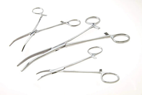 Go To Workhorse Hemostat Forceps Set In Stainless Steel, Six Piece Straight And Curved Locking Clamps For Fishing, Crafts, Medical