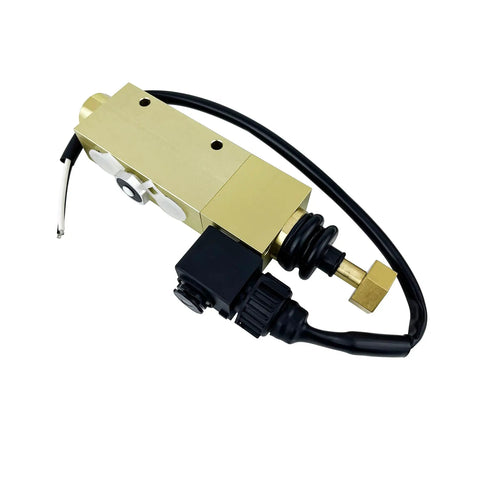 5-Port Directional Control Valve With 30mm Solenoid And Manual Override, Beefy Heavy Duty 5-Way Hydraulic Pneumatic Valve For Snow Plows, Dump Trucks, And Log Splitters, Brass And Steel Construction - Side view