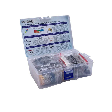 All In One Electronic Component Kit With 1390 Pieces Including LED Diodes, Metal Film Resistors, Handy Storage Box Open View