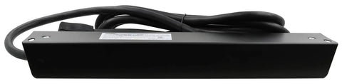 Rear view of Six Outlet Metal Power Strip With Ten Foot Cord Built In Circuit Breaker Protects Against Overloads Lighted On Off Switch.