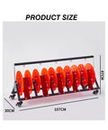 Heavy Duty Folding Cable Rack Pro Grade Wire Dispenser with Anti Tangle Slots and 5 Roll Capacity showing dimensions