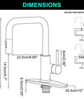 Dimensions diagram of Matte Black Kitchen Faucet With Pull Out Sprayer, Single Handle Stainless Steel Sink Fixture shown.
