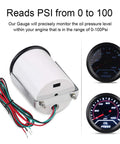 Front view of WATERWICH 2-inch oil pressure gauge kit with white metal housing and wiring harness.