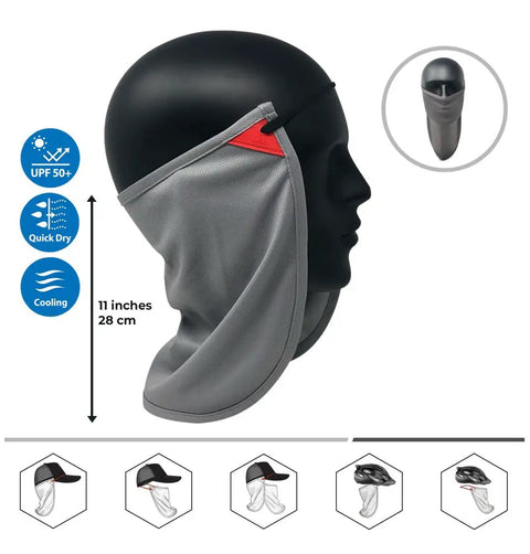 Side view of UV Sun Protection Neck Gaiter Dope 2 In 1 Face Covering For Outdoor Fishing, Adjustable Neck Drape, Universal Fit Light Gray.