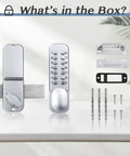 Mechanical Keyless Entry Front Door Lock With 14 Push Button Keypads Digital Outdoor Deadbolt Stainless Steel Weatherproof Gasket Rust Resistant Easy Install No Key Needed Silver Finish with installation components