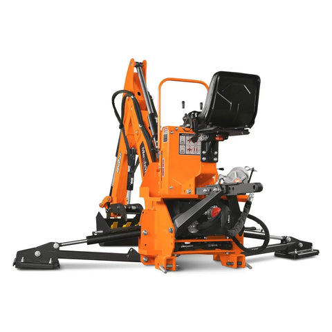 Side view of 9 Foot Tractor Backhoe Attachment With Hydraulic Thumb And 15 Inch Digging Bucket For Cat 1 And Cat 2 Three Point Hitch