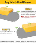 Diagram showing installation and removal of Power Wheel Adapter For 20V Battery Converter Kit With Switch and Fuse