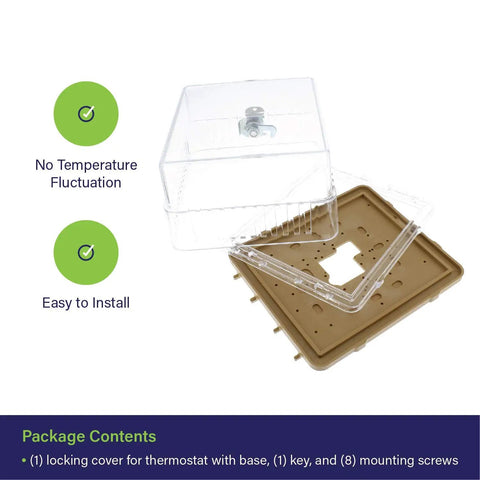 Lockable Thermostat Cover Box With Key for wall mount HVAC control panel, clear plastic lock box, easy install, no temperature fluctuation.