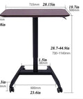 Smooth Rolling Mobile Laptop Cart With Height Adjustable Desk On Wheels For Home Office And Living Room Use, showing dimensions and sturdy build.