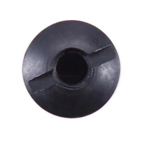 Eight Thirty Two Slotted Studs Black Oxide Finish Truss Head Hardware Quarter Inch Long, top view showing flat slot for screwdriver.