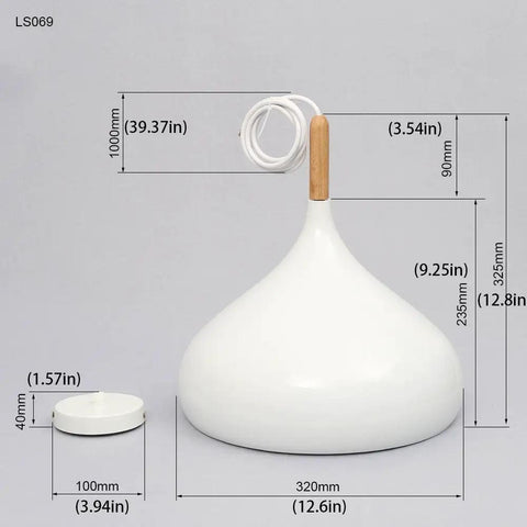 60 Watt Modern Elegance White Pendant Light Fixture for Kitchen and Dining Areas with 12.6in metal shade and wood accent