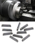 10 piece solid carbide cutting tool set for metal turning, showing indexable carbide lathe turning inserts on CNC lathe