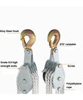 Heavy Duty 270 Degree Rotatable Zinc Alloy Handheld Rope Pulley Block Hoist with Alloy Steel Hook and Polyethylene Rope.