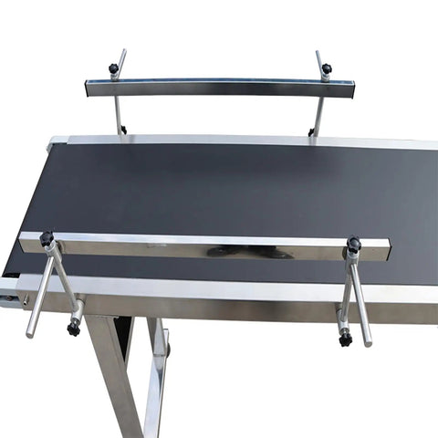 Heavy Duty 110V PVC Belt Conveyor Built Tough With Double Guardrails, 70.9 Inch Long Belt, 11.8 Inch Wide, top view