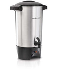 Party Ready 45 Cup Coffee Urn And Hot Beverage Dispenser With Fast One Minute Per Cup Brew Crowd Friendly For Parties And Family Reunions Easy Two Way Serving Sleek Silver Finish shown from the front