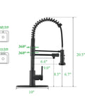 Drinking Water Faucet With Pull Down Kitchen Filtration Spout For Independent RO System Connection, dimensions detail view