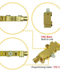 Heavy Duty Brass Brake Proportioning Valve Keeps Line Pressure Rock Solid For Four Wheel Disc Systems Fits Chevy Ford Chrysler And All Street Rods Hot Rods Classic Cars And Trucks With Badass Stopping Power, showing CNC brass design and ports.