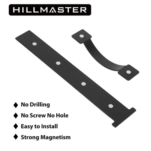 Six Piece Garage Door Magnetic Decorative Hardware Kit Featuring Four Rectangle Hinge Magnets And Two Handles In Black