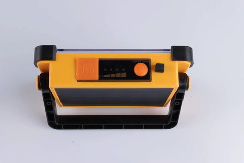 Top view of a Rechargeable Solar Powered 120W LED Work Light With 144 LEDs And 10000 Lumen Output, showing control panel