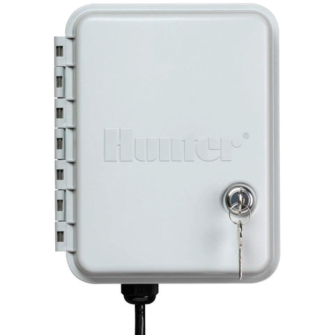 Front view of XC400 4 Zone Outdoor Sprinkler Controller With Weather Resistant Irrigation Timer enclosed in protective casing