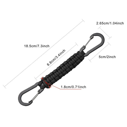 Dimensions of Paracord Keychain With Carabiner Clips 3 Pack, Compact D Ring Lanyard for Hiking, Fishing, Durable Aluminum Clip