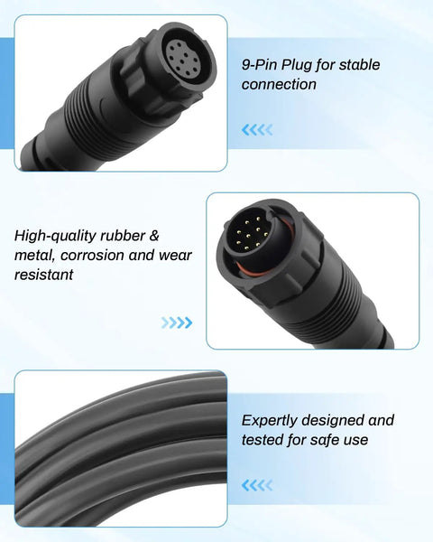 Premium 9 Pin Extension Cable For Lowrance Lss One Lss Two Structure Scan Transducer Replacement Cord showing 9-pin waterproof plug and durable design.