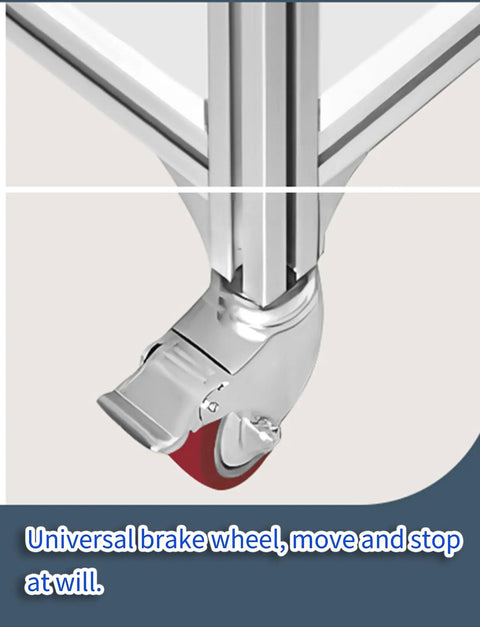 Close-up of heavy duty rolling ESD workbench smooth glide caster with brake, part of adjustable aluminum frame design.