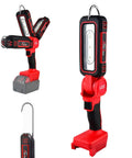 Cordless LED Work Light 2500 Lumens With Three Heads 2 Modes Milwaukee 18V Compatible, shown with hook and adjustable heads.